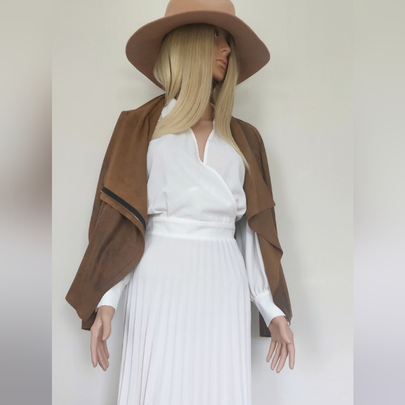 ZARA JACKET BROWN DRAPE COWLNECK ASYMMETRICAL ZIP TOP SMALL S - Picture 3 of 12